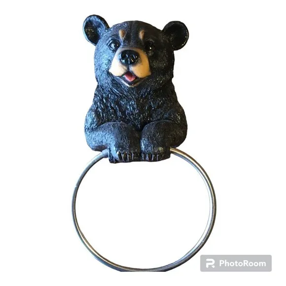 Black Bear Wall Mounted Towel Ring - Picture 3 of 6